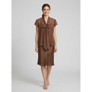 Studio M Brown 100% Silk Sheer Blouse Size M